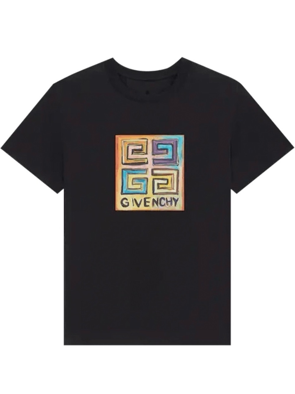 Givenchy Black Tee with Multicolor Logo Square